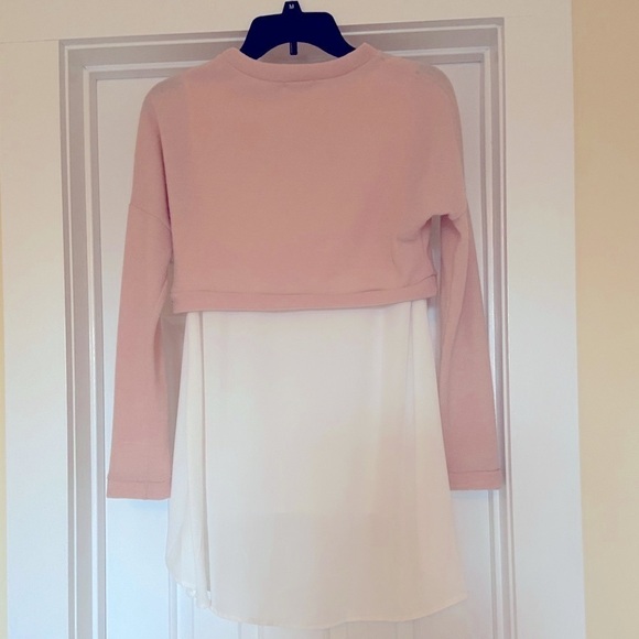 ABOUND Soft Pink Fleece Crop Sweater w/ White Sheer Attached Tank Top Size XS - Picture 2 of 3